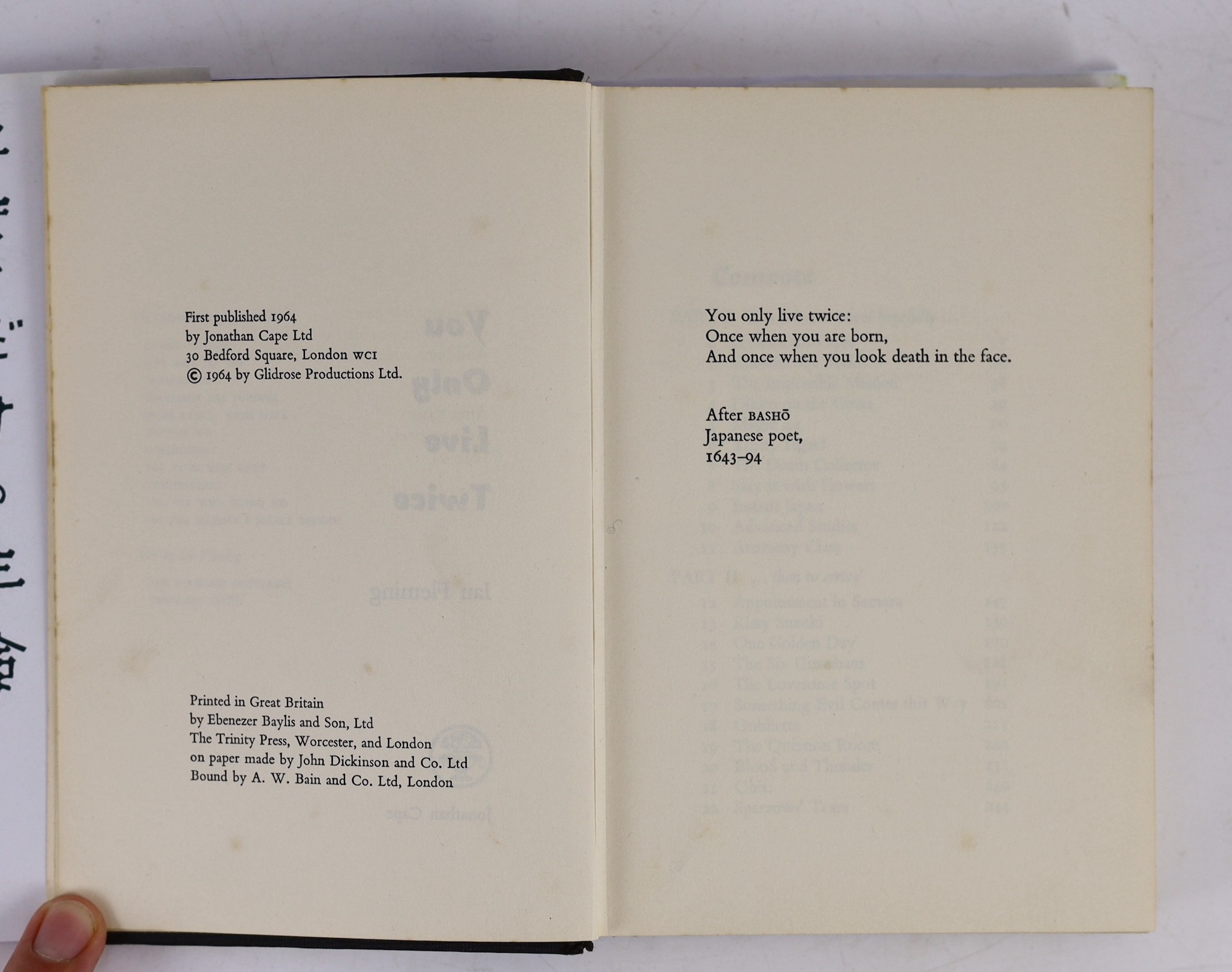 Fleming, Ian - From Russia, With Love. 1st Edition. half title and blurb leaf, pictorial cloth & (facsimile) d/wrapper. 1957; Fleming, Ian - You Only Live Twice. 1st Edition. half title & blurb leaf